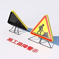 Road Facilities Construction Warning Signs With Worker Icon And Safety Barriers