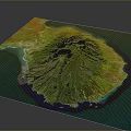 3D Rendered Island Landscape With Green Mountainous Terrain And Blue Ocean Surroundings