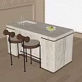 Stylish Bar Counter With White Top Two Brown Stools Sink And Light Wall 3d model