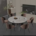 Elegant Round Dining Table Set With Six Beige Chairs And White Marble Tabletop 3d model