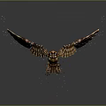 Mechanical Owl Flying With Metallic Wings And Sparkling Particles In Dark