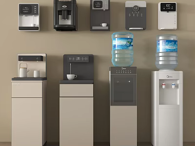 Modern Home Water Dispensers With Wall Mounted And Floor Standing Designs In Black White Beige 3d model