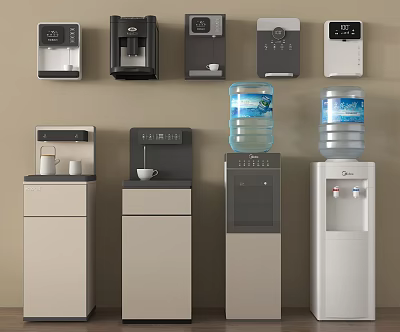 Modern Home Water Dispensers With Wall Mounted And Floor Standing Designs In Black White Beige 3d model