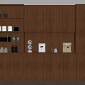 Wooden Kitchen Storage Cabinet With Shelves Coffee Machine And LED Lighting