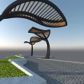 Modern Curved Pergola Design With White Structure And Open Air Setting 3d model