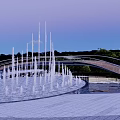 Modern Urban Park Landscape With Curved Pathways Green Trees Grass Terraces And Stone Pavement