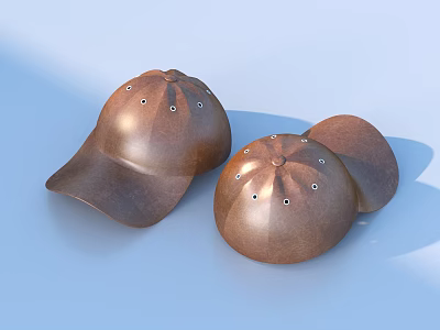 Two Brown Leather Baseball Caps With Ventilation Holes On Light Blue Background 3d model
