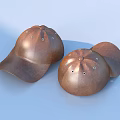 Two Brown Leather Baseball Caps With Ventilation Holes On Light Blue Background