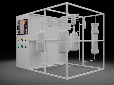 Industrial Equipment With Transparent Frame Structure Control Panel Pipes And Multiple Containers 3d model