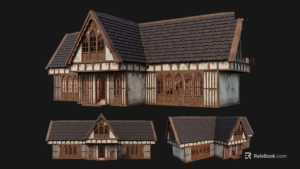 Ancient Architecture Featuring Traditional Tiled Roof Wooden Frame Arched Windows Exterior Design And Multiple Views 3d model 