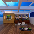 Cozy Leisure Area with Skylights Wooden Flooring Comfy Sofa Exercise Equipment Plants and Mountain View