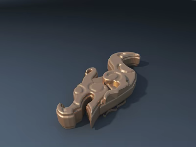 Golden Metal Hardware Tool Accessory With Curved Design And Precision Holes 3d model