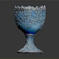 Elegant Blue Decorative Cup With Carved Tree Branches And Ruffled Rim
