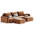 Velvet Upholstered Two Seater Sofa with Striped Round Pillows Ottoman and Multiple Color Options