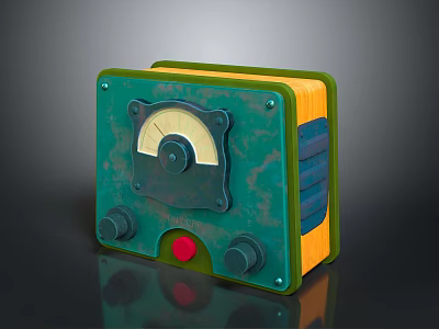 Vintage Industrial Electronic Device With Green Casing Gauge Knobs And Red Button 3d model