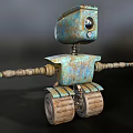 Rusty Blue Robot With Camera Eye Extended Mechanical Arms And Tank Like Base 3d model