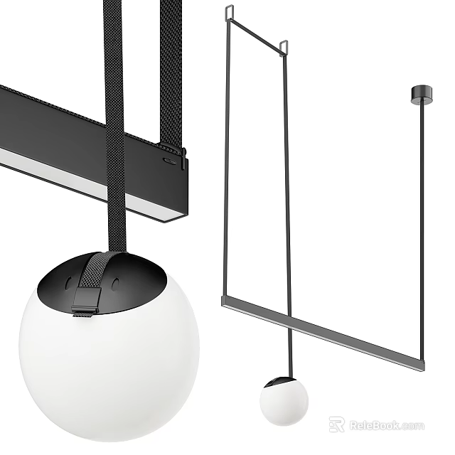Modern Minimalist Ceiling Light With Black Frame White Spherical And Linear Design 3d model