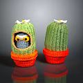 Crocheted Cactus Pots With Adorable Owl Character And Green Plant Design