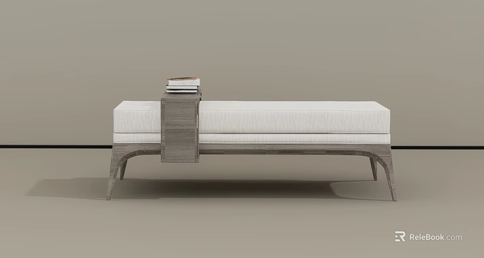 Modern Two Seater Sofa With Wooden Frame Light Fabric Upholstery And Stack Of Books 3d model 