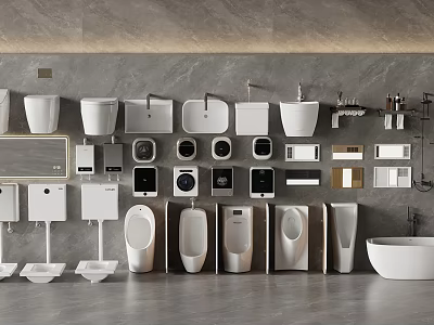 Modern Bathroom Fixtures Collection With Toilets Sinks Urinals And Bathtub 3d model