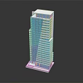 Tall Modern Office Building With Blue Glass Facade And White Stripes
