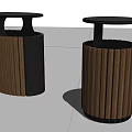 Public Facility Trash Bins Featuring Wooden And Metal Construction With Lid Top