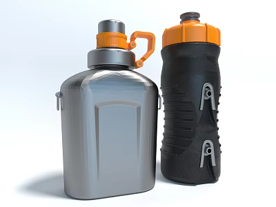 Stainless Steel And Black Sports Water Bottles With Ergonomic Design And Leakproof Lid 3d model