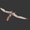 Detailed Pterosaur Creature Model With Blue White Wings And Flame Tail Design