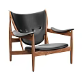 Stylish Black Leather Accent Chair With Walnut Wood Frame And Button Tufted Backrest