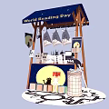 World Reading Day Themed Stall With Hanging Bags And Moon Decorations