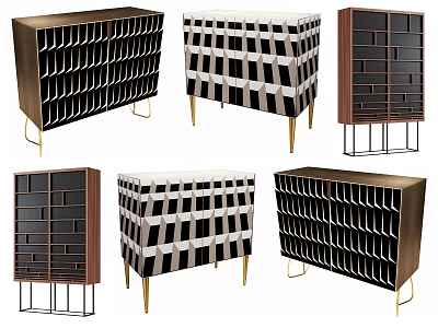 Modern Entryway Console Tables and Side Cabinets with Geometric Patterns Metal Legs and Wooden Frames 3d model