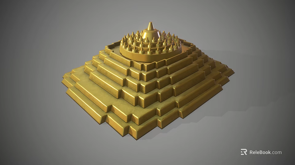 Golden Pyramid Tower With Layered Steps And Ornate Spire On Top 3d model 