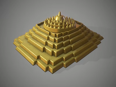 Golden Pyramid Tower With Layered Steps And Ornate Spire On Top 3d model