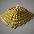 Golden Pyramid Tower With Layered Steps And Ornate Spire On Top