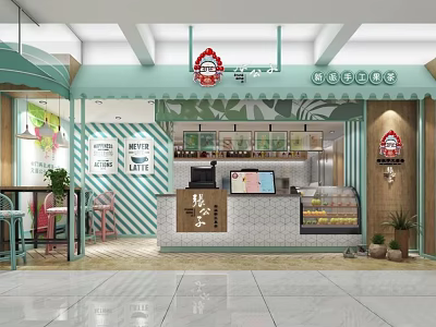 Bubble Tea Shop Interior With Bright Counter And Fresh Drink Display Fridge 3d model
