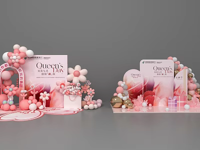 Oucer's Day Themed Photo Check In Spot With Pink Balloons Flowers And Display Boards 3d model