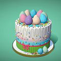 Easter Bunny Themed Cake with Colorful Eggs Green Ribbon and Pink Bow Sprinkles