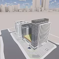 Twin Modern Office Buildings With Glass Facades Green Roofs And Surrounding Roads