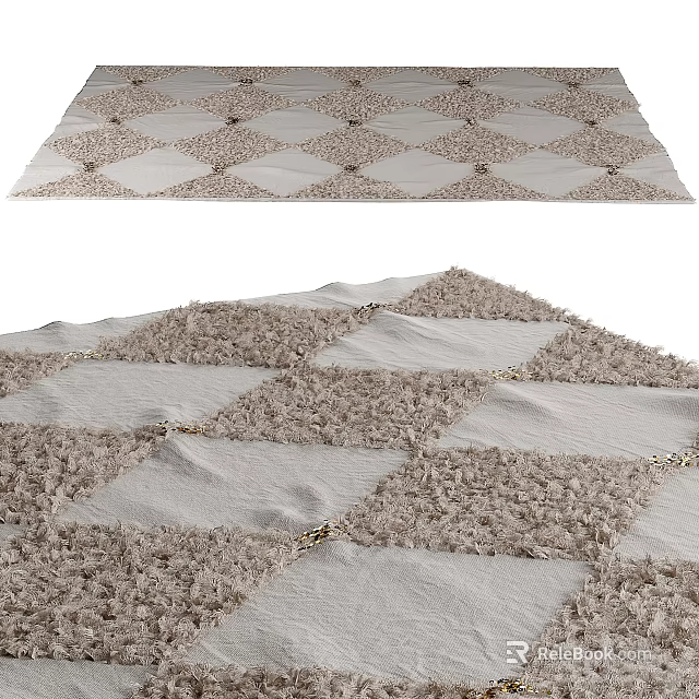Square Plush Rug With Beige Brown Diamond Pattern Textured Woven Details 3d model
