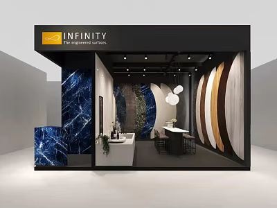 Modern Infinity Exhibition Booth Interior Design With Marble Texture Walls And Lighting 3d model