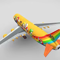Yellow Airplane With Mario Luigi And Game Characters Body Decals Colorful Wings And Star Decorations
