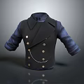 Stylish Black Double Breasted Vest Featuring Blue Sleeves And Chain Detail
