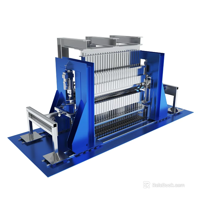 Blue Industrial Mechanical Equipment Featuring Frame Structure Multiple Layers And Metal Components 3d model