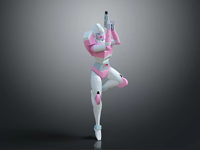Game Movie Character Pink And White Mech Robot With Gun Standing Pose 3d model