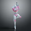 Game Movie Character Pink And White Mech Robot With Gun Standing Pose