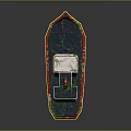 Colorful Small Water Boat With White Cabin Deck Railing And Red Green Blue Hull
