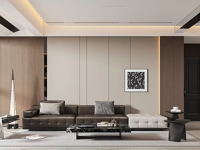 Modern Minimalist Living And Dining Room With Premium Leather Sofa And Luxury Marble Coffee Table 3d model