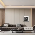 Modern Minimalist Living And Dining Room With Premium Leather Sofa And Luxury Marble Coffee Table