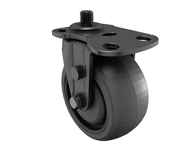 Heavy Duty Black Swivel Caster Wheel With Metal Bracket And Rubber Tire 3d model