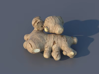 Fresh Organic Ginger Root With Natural Texture Stacked On Gray Surface 3d model